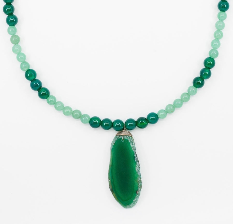 Long unique green agate necklace