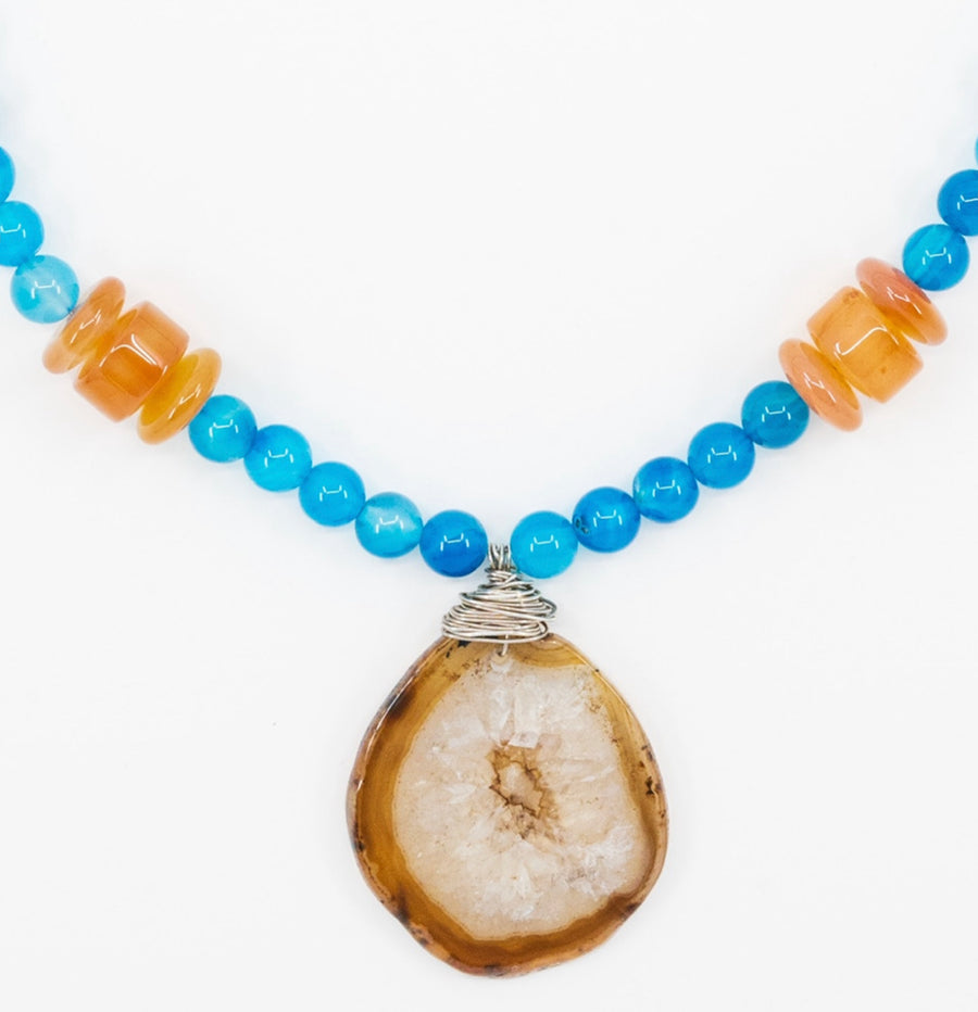 Long natural blue agate necklace