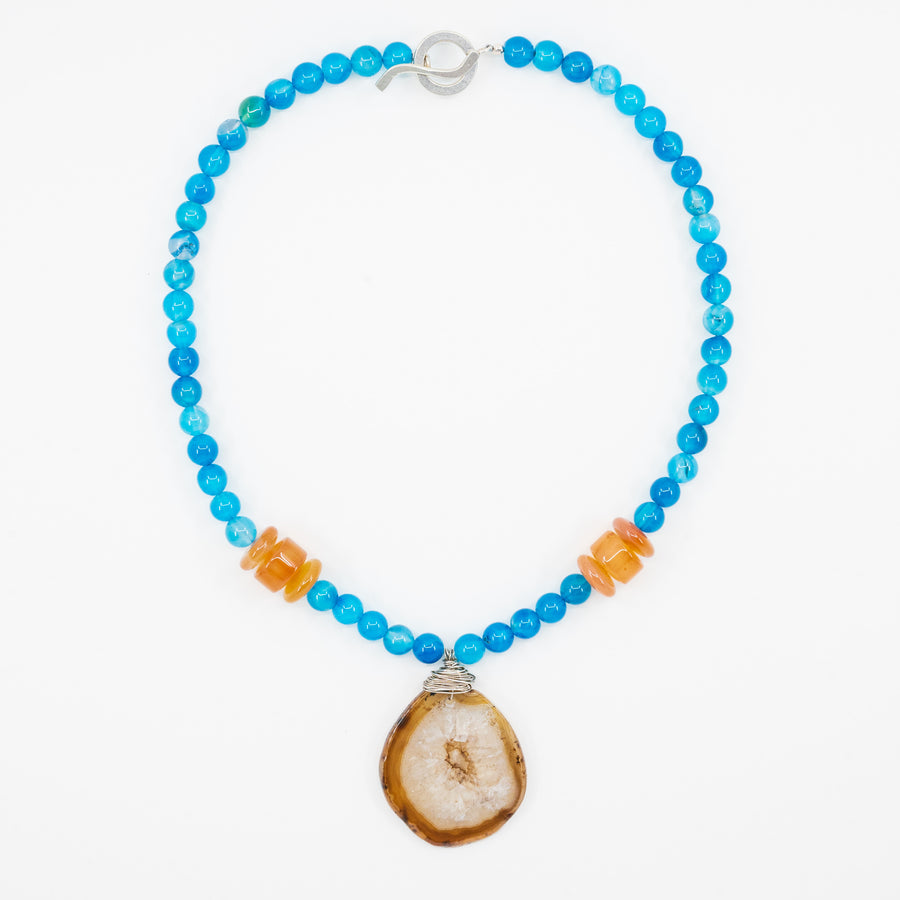 Long natural blue agate necklace